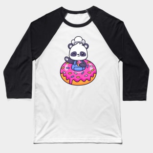 Cute Chef Panda With Donut Holding Cake Cartoon Baseball T-Shirt